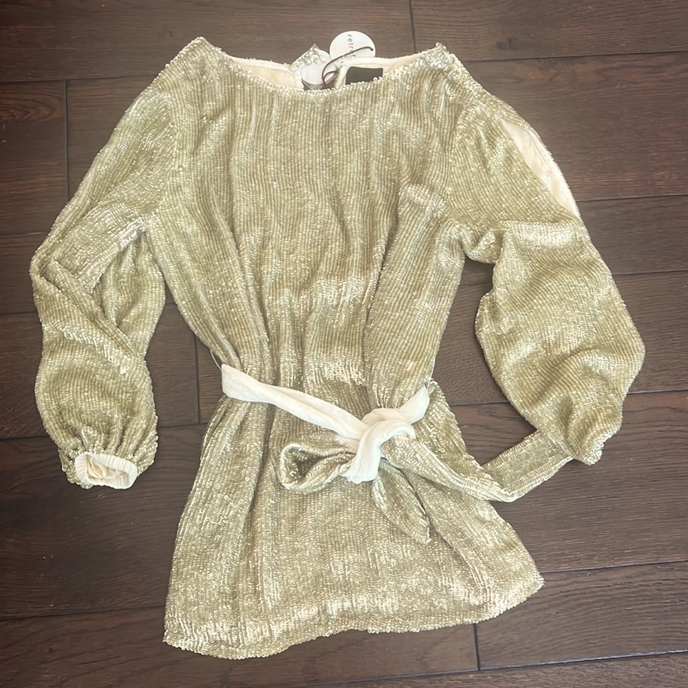 Retrofete gold dress open sleeve - Picture 3 of 6
